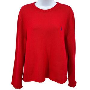 Polo Ralph Lauren Sweater Wmns M Red Knitted Pullover Crew Neck Pony Logo Preppy